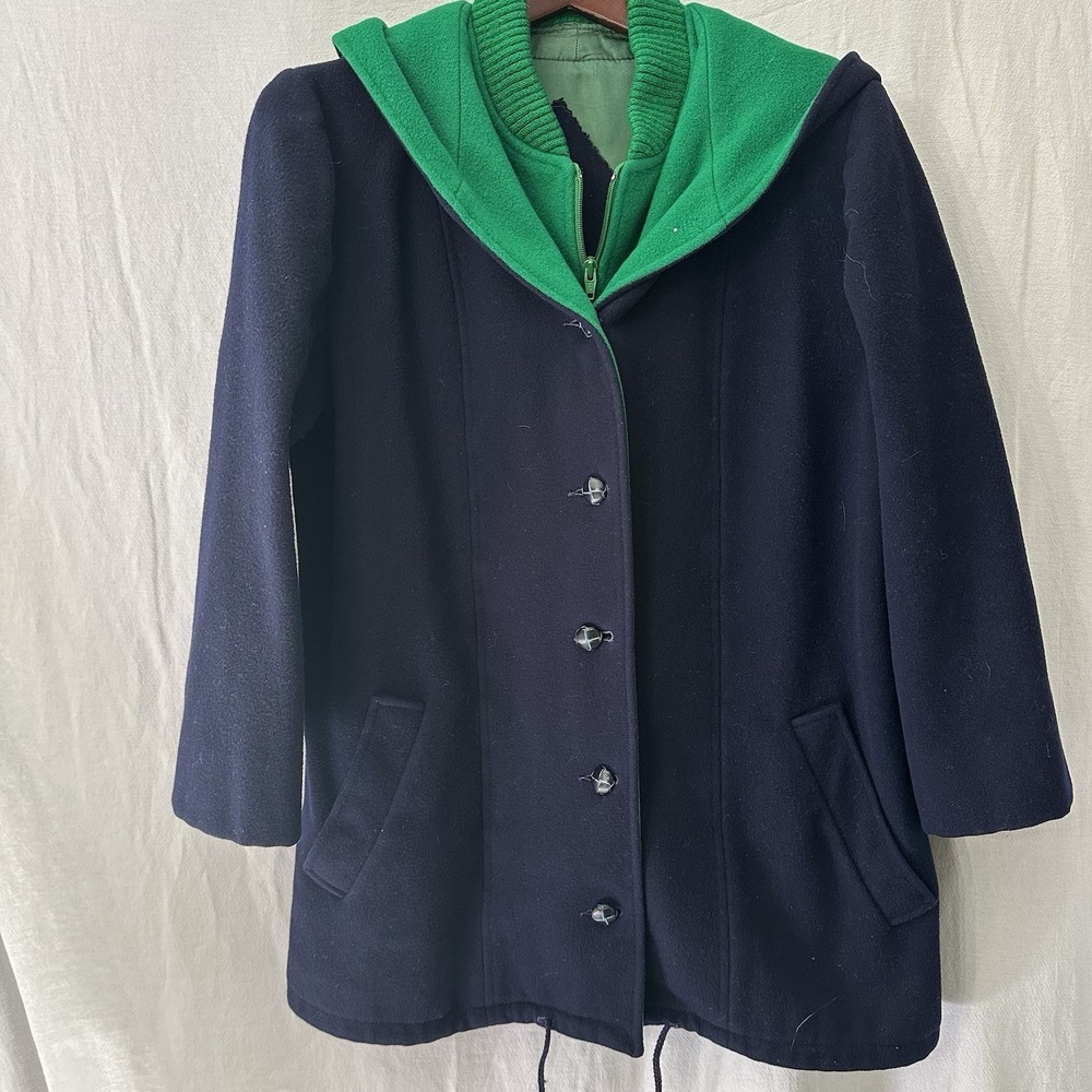 Mackintosh‎ Vestcoat -Women's Size Large -Wool Hooded USA Union-Navy/Green